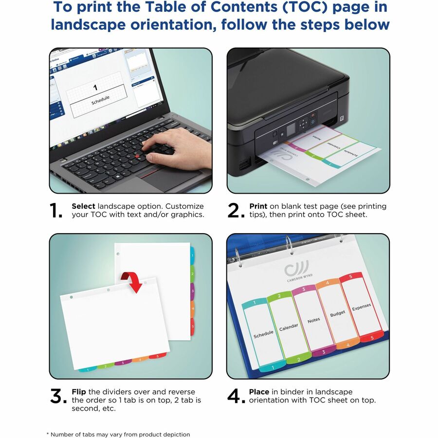 Avery&reg; Ready Index&reg; Customizable Table of Contents Dividersfor Laser and Inkjet Printers, 12 tabs, 1 set - 11843