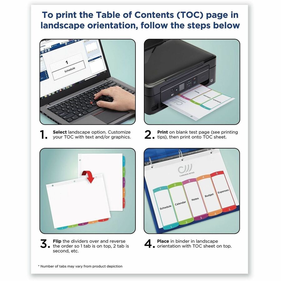 Avery&reg; Ready Index&reg; Customizable Table of Contents Dividersfor Laser and Inkjet Printers, A-Z tabs, 1 set - 11844