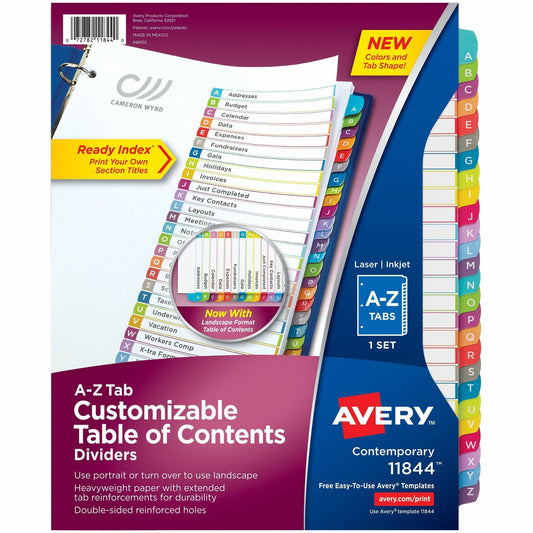 Avery&reg; Ready Index&reg; Customizable Table of Contents Dividersfor Laser and Inkjet Printers, A-Z tabs, 1 set