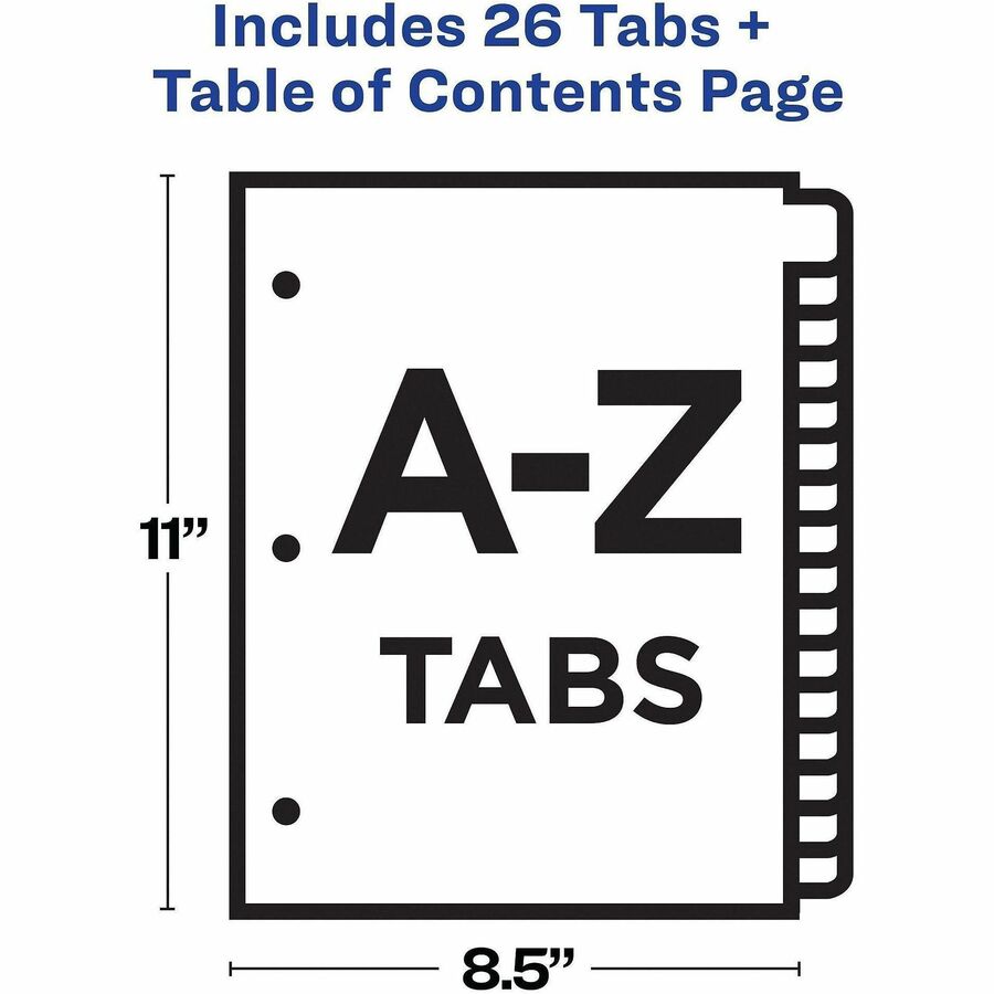 Avery&reg; Ready Index&reg; Customizable Table of Contents Dividersfor Laser and Inkjet Printers, A-Z tabs, 1 set - 11844