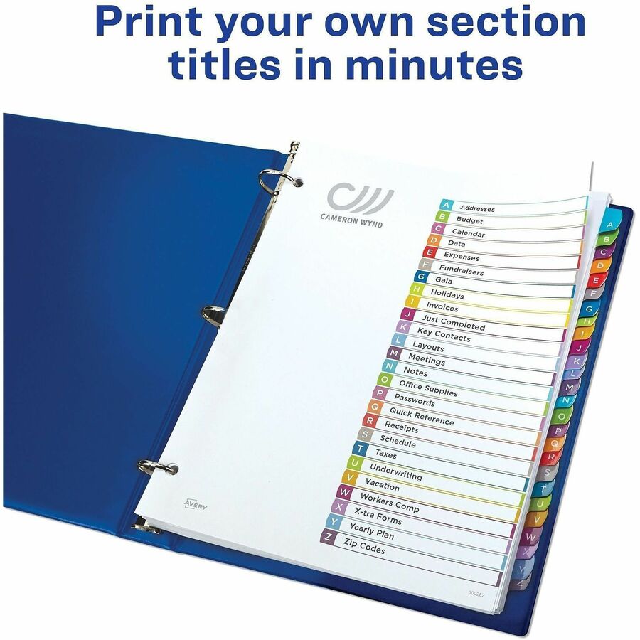 Avery&reg; Ready Index&reg; Customizable Table of Contents Dividersfor Laser and Inkjet Printers, A-Z tabs, 1 set - 11844