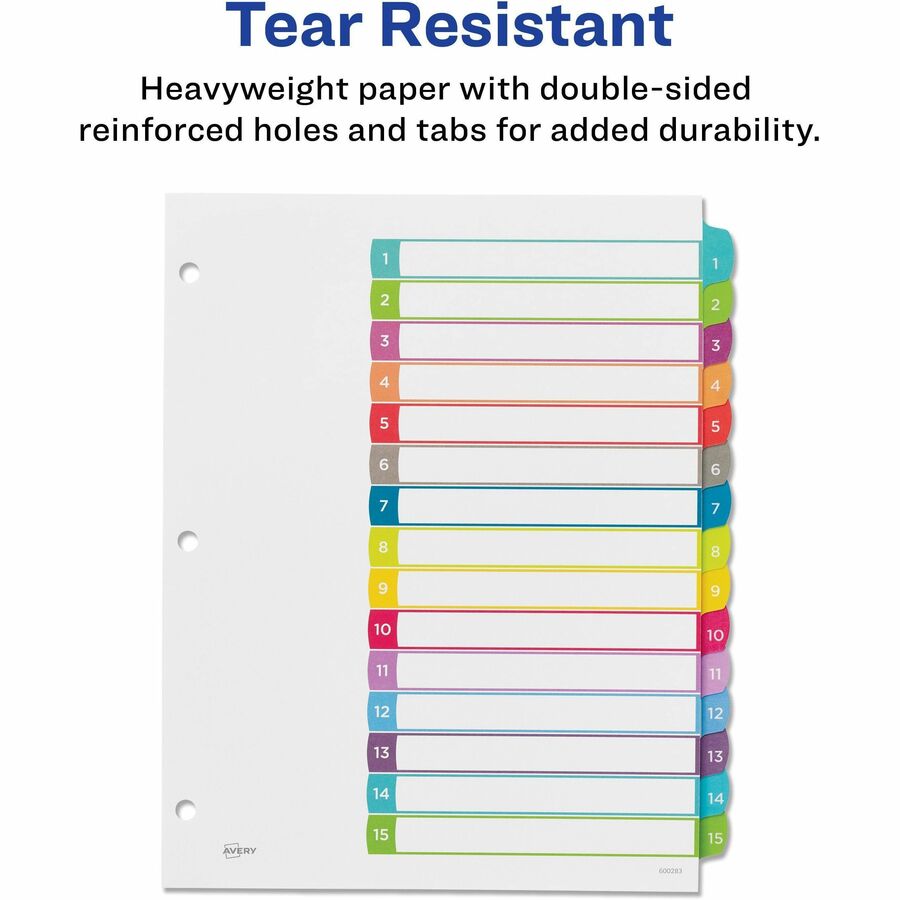 Avery&reg; Ready Index&reg; Customizable Table of Contents Dividersfor Laser and Inkjet Printers, 15 tabs, 1 set - 11845