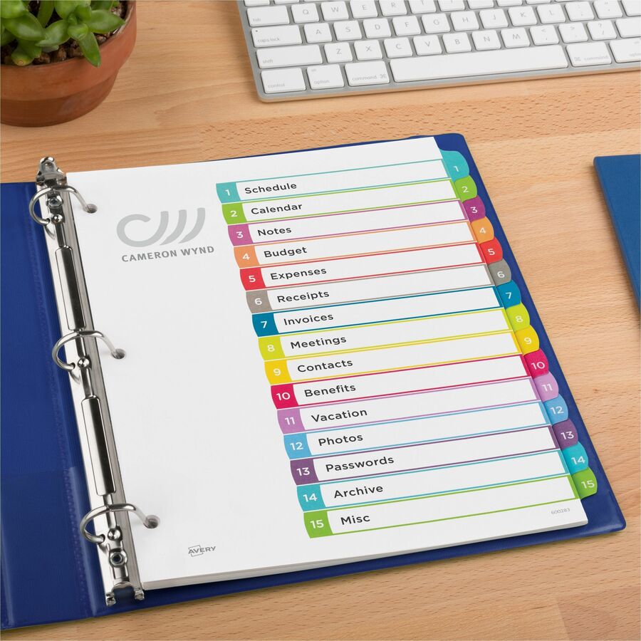 Avery&reg; Ready Index&reg; Customizable Table of Contents Dividersfor Laser and Inkjet Printers, 15 tabs, 1 set - 11845