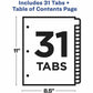 Avery&reg; Ready Index&reg; Customizable Table of Contents Dividersfor Laser and Inkjet Printers, 31 tabs, 1set - 11846