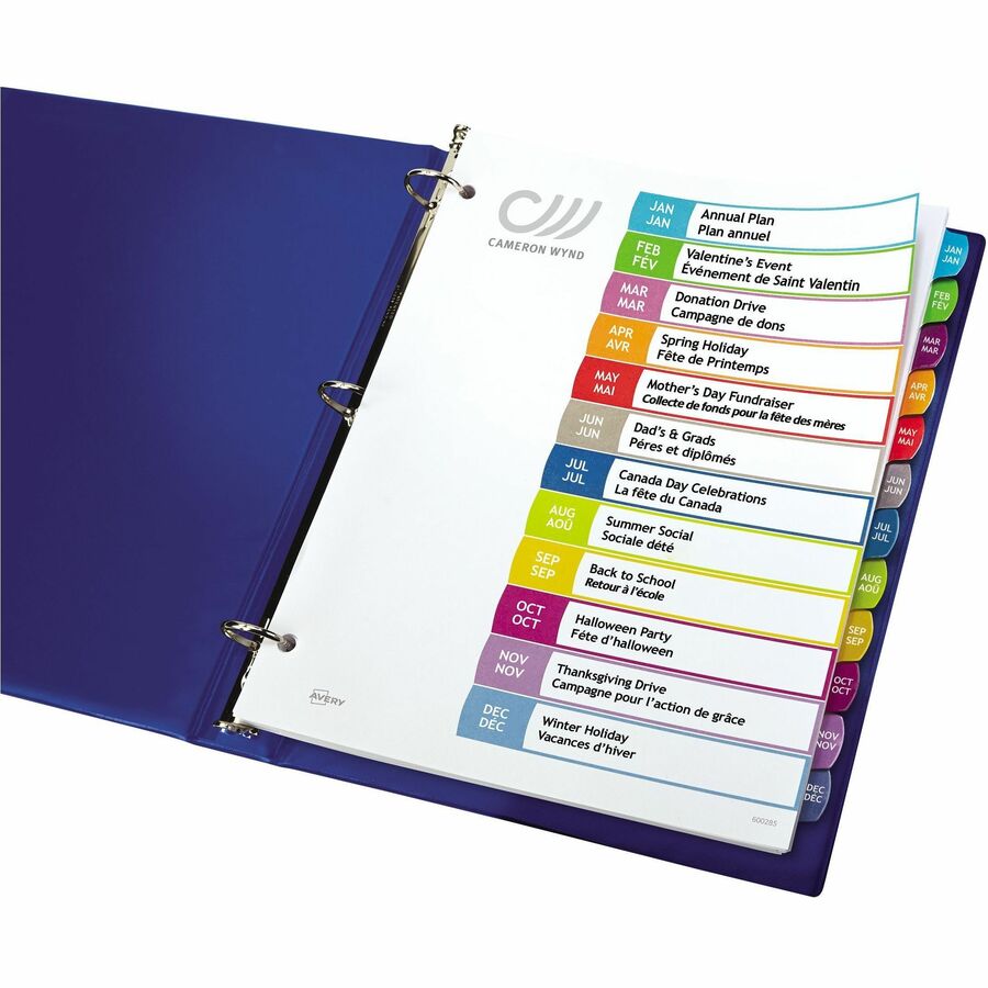 Avery&reg; Ready Index&reg; Customizable Table of Contents Dividersfor Laser and Inkjet Printers, Jan-Dec tabs, 1 set - 11847