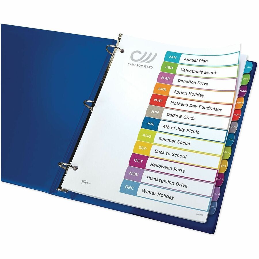 Avery&reg; Ready Index&reg; Customizable Table of Contents Dividersfor Laser and Inkjet Printers, Jan-Dec tabs, 1 set - 11847