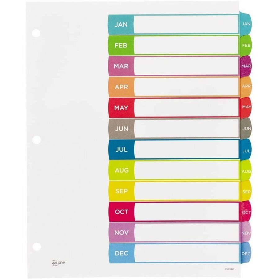 Avery Ready Index&reg; Customizable Table of Contents Dividers Tabs Jan - Dec, for Laser and Inkjet Printers - 11847