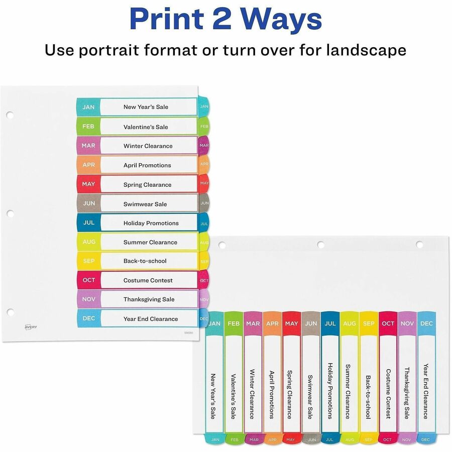 Avery&reg; Ready Index&reg; Customizable Table of Contents Dividersfor Laser and Inkjet Printers, Jan-Dec tabs, 1 set - 11847