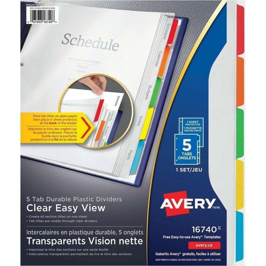 Avery Clear Easy View Durable Plastic Dividers 5 tabs