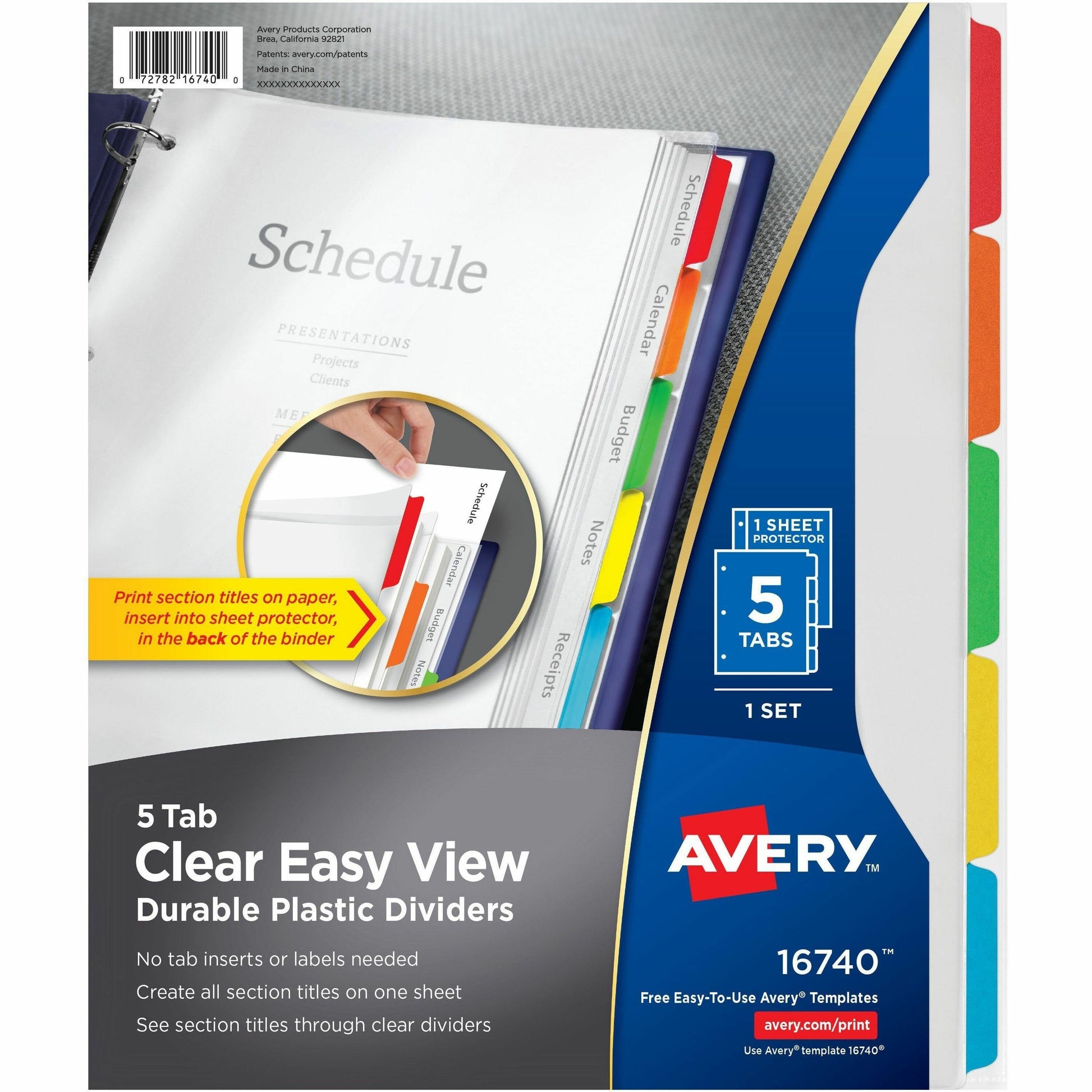 Avery&reg; Clear Easy View Durable Plastic Dividers5 tabs, 1 set