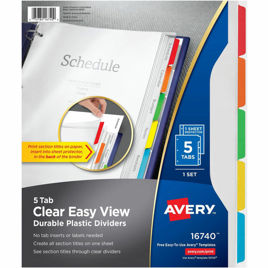 Avery&reg; Clear Easy View Durable Plastic Dividers5 tabs, 1 set