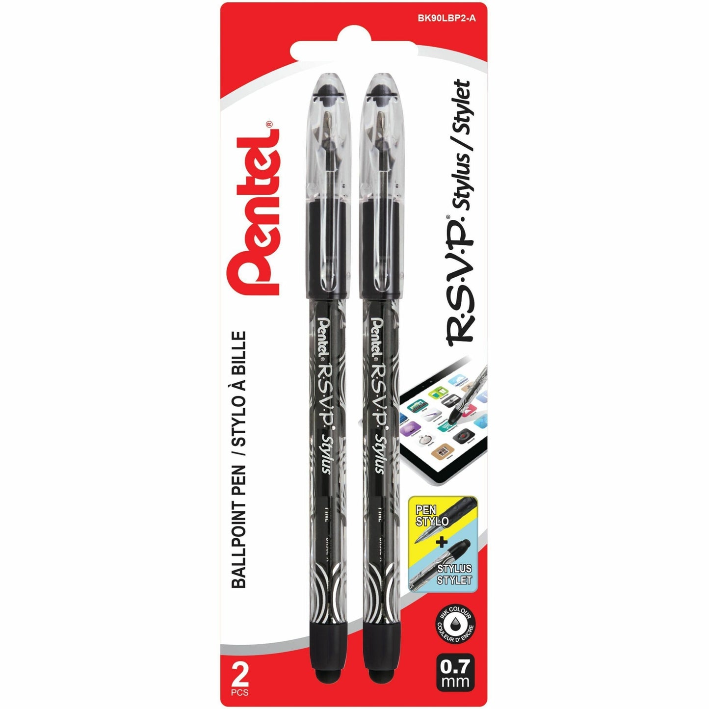R.S.V.P. Stylus Ballpoint Pen, (0.7mm), Black Ink, 2PC Pack