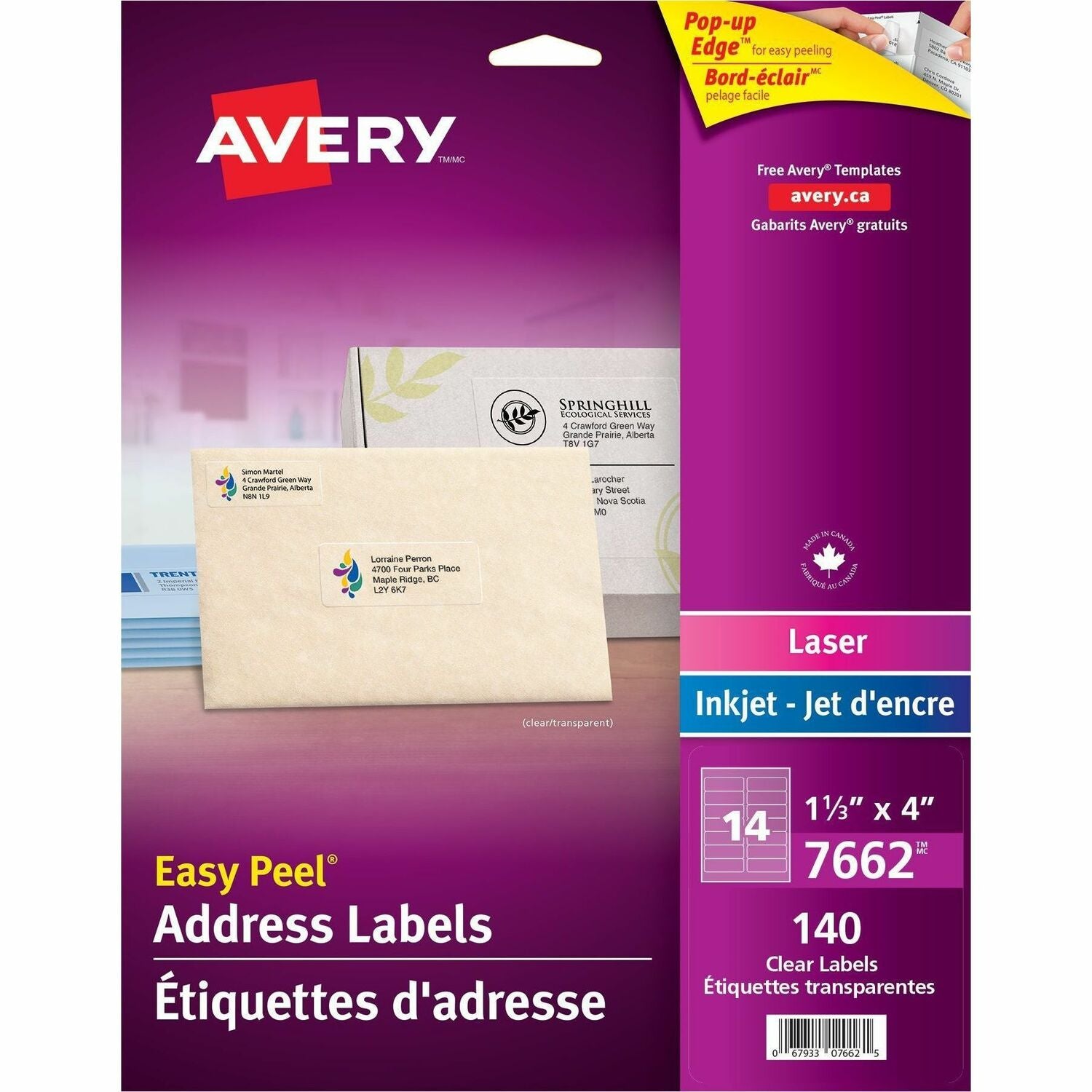 Avery&reg; Rectangle Clear Labels with Easy Peel&reg; 1-1/3" x 4" , for Laser/Inkjet Printers