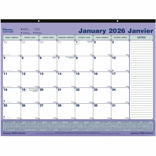Blueline Monthly Desk Pad Calendar with Vinyl Strip, 21-1/4" x 16" , Bilingual