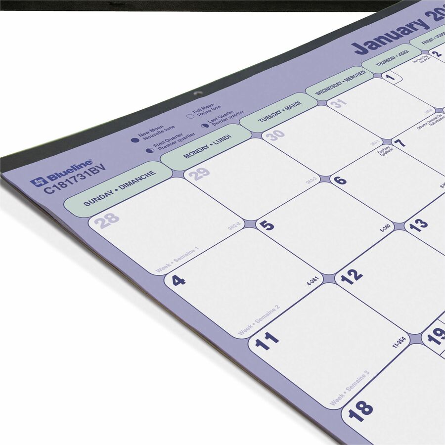 Blueline Monthly Desk Pad Calendar with Vinyl Strip, 21-1/4" x 16" , Bilingual - C181731BV