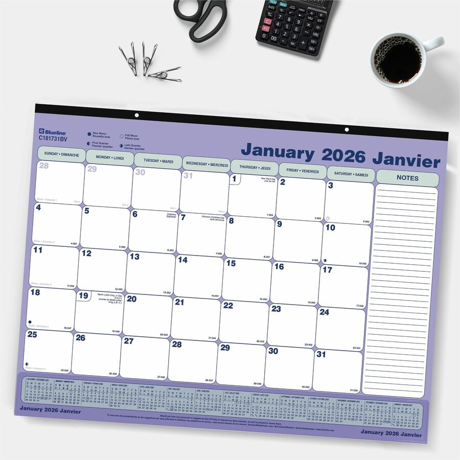Blueline Monthly Desk Pad Calendar with Vinyl Strip, 21-1/4" x 16" , Bilingual - C181731BV