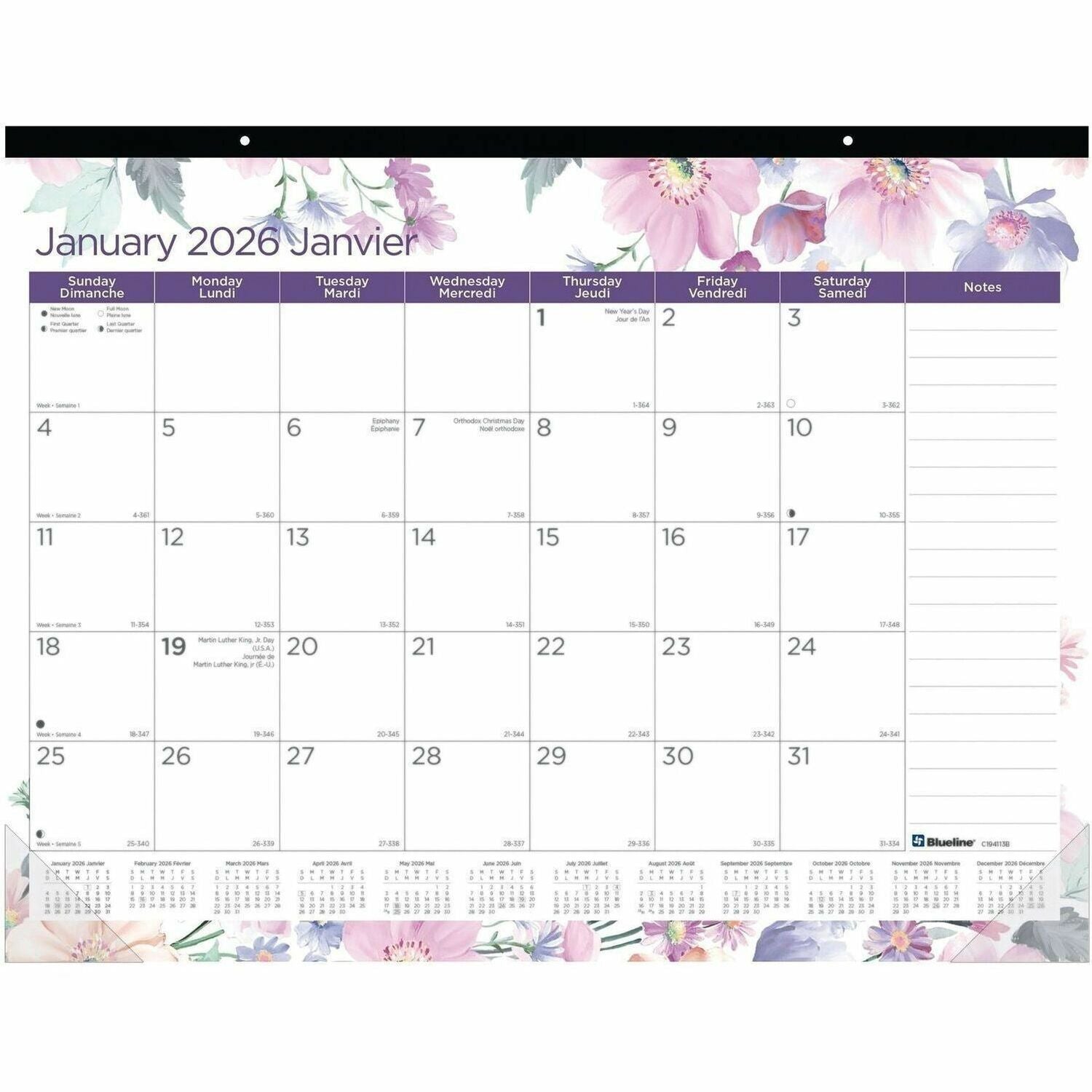 Blueline Passion Monthly Desk Pad Calendar, 22" x 17" , Bilingual