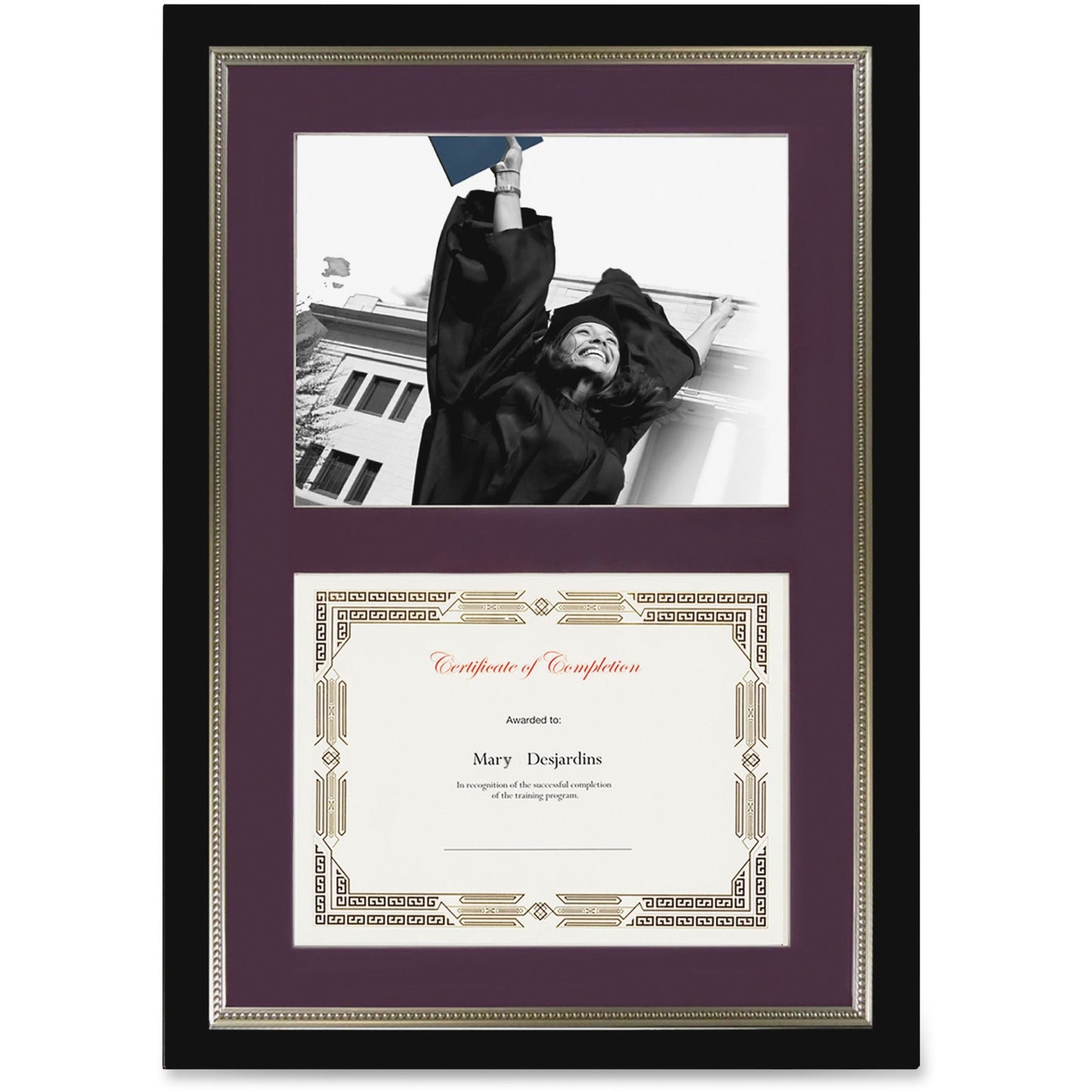 St. James&reg; Dual Certificate Frame/Diploma Frame/Document Frame, Black w/ Burgundy Double Mat, 23¼ x 16¼" (59 x 41cm)