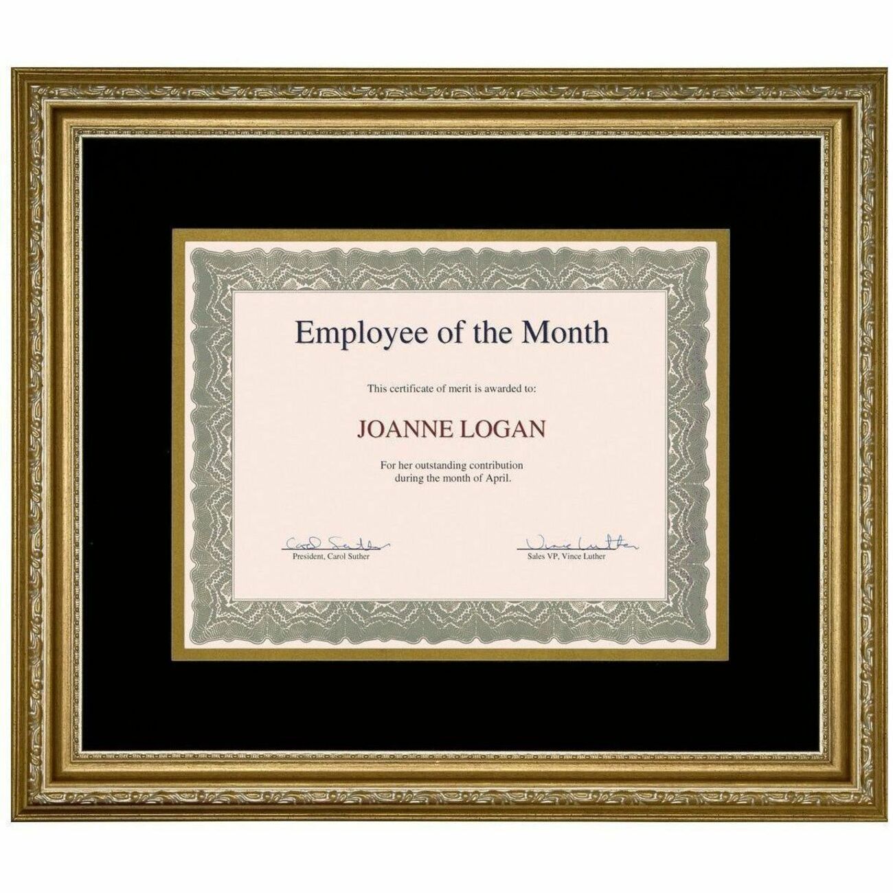 St. James&reg; Certificate/Diploma/Document Frame, 8.5x11" , Florentine Gold w/Double Mat Black/Gold, 83908