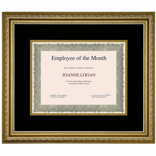 St. James&reg; Certificate/Diploma/Document Frame, 8.5x11" , Florentine Gold w/Double Mat Black/Gold, 83908