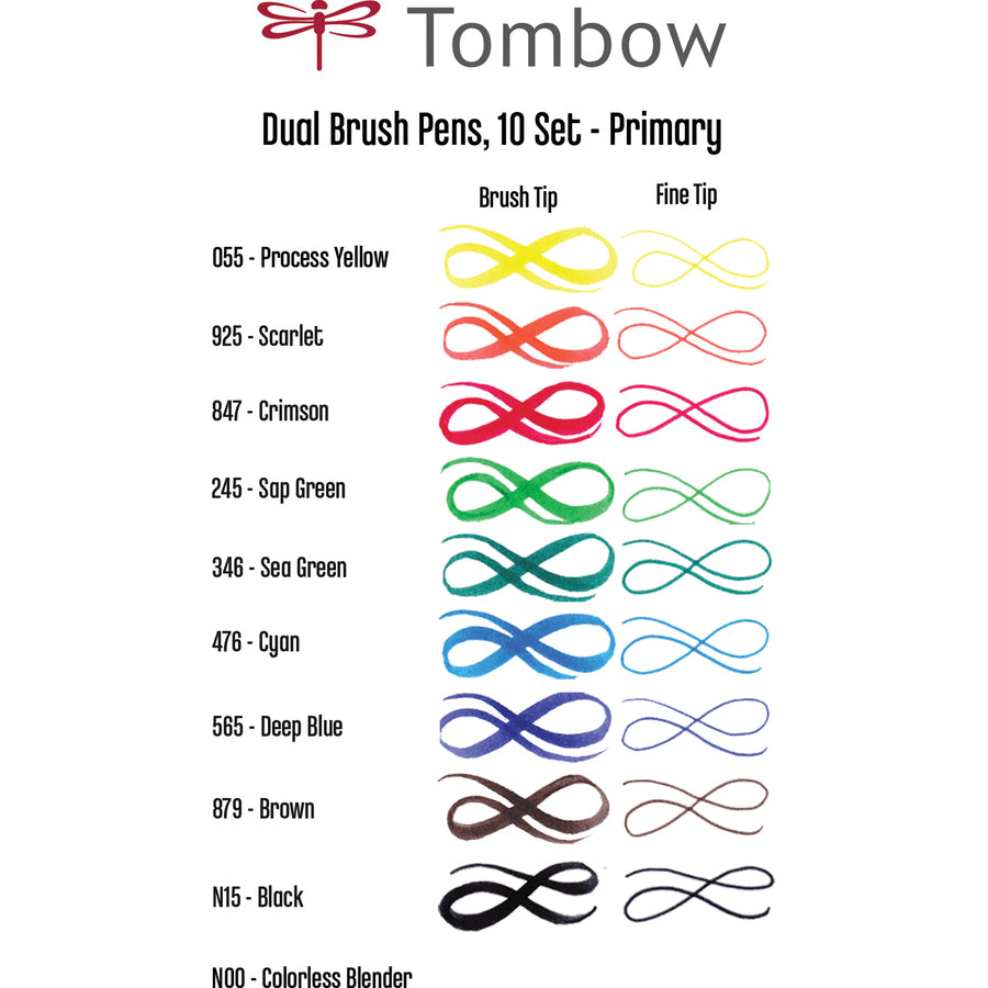 Tombow Dual Brush Art Pen 10-piece Set - Primary Colours - 56167
