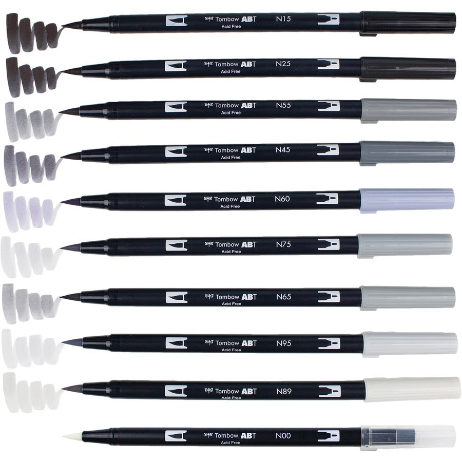 Tombow Dual Brush Art Pen 10-piece Set - Grayscale Colours - 56171