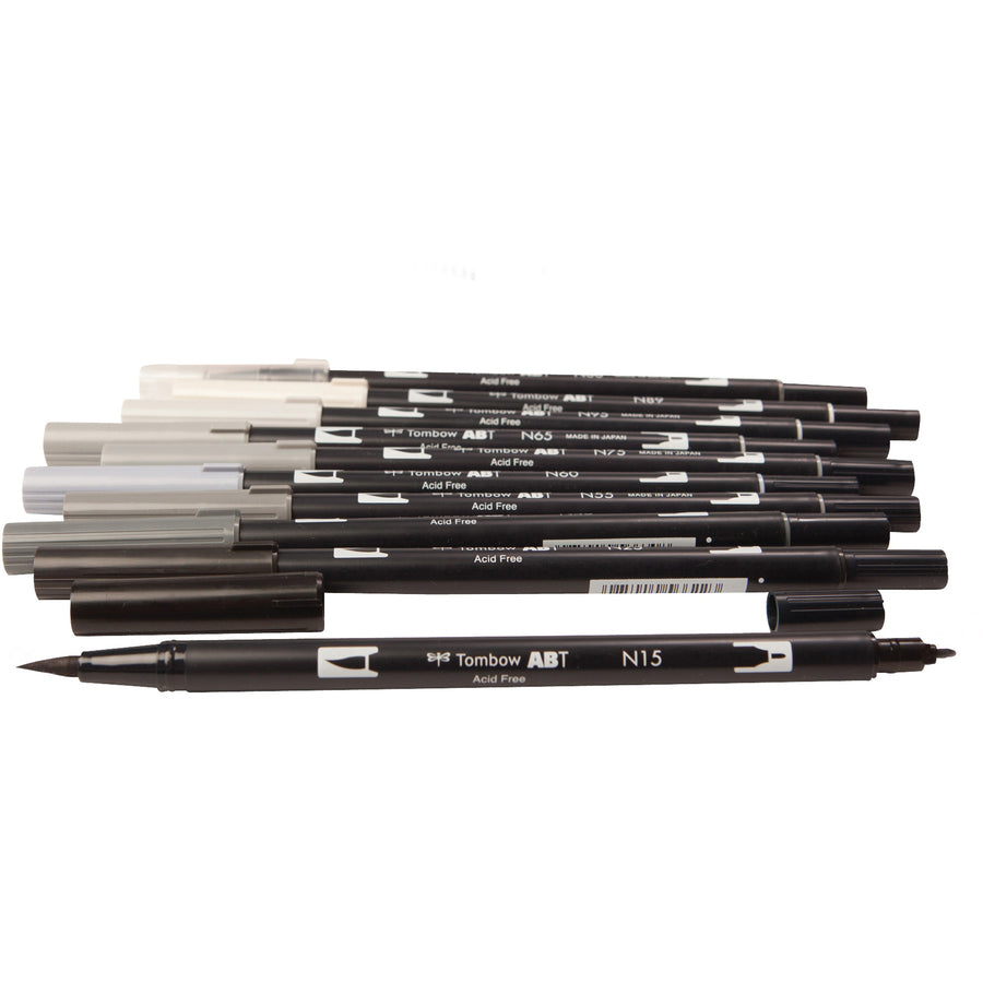 Tombow Dual Brush Art Pen 10-piece Set - Grayscale Colours - 56171