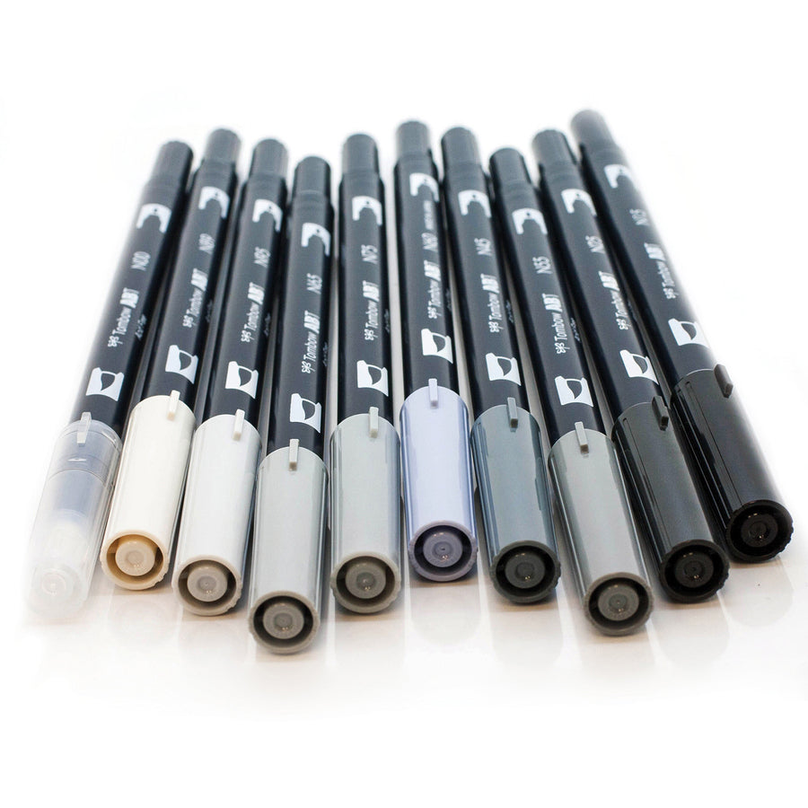 Tombow Dual Brush Art Pen 10-piece Set - Grayscale Colours - 56171