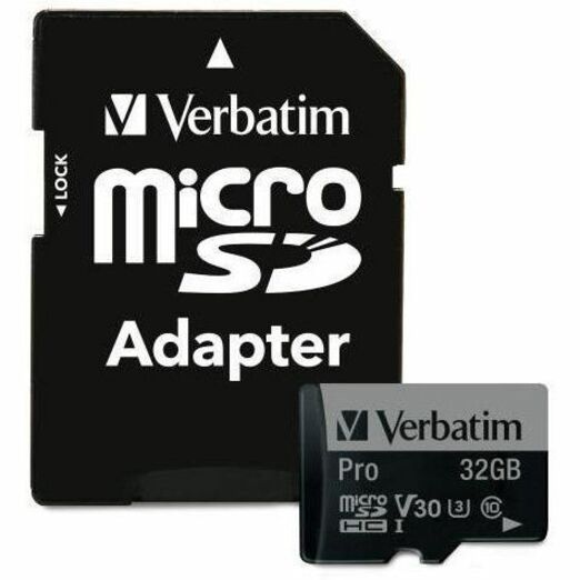 Verbatim 32GB Pro 600X microSDHC Memory Card with Adapter, UHS-I V30 U3 Class 10 - 47041