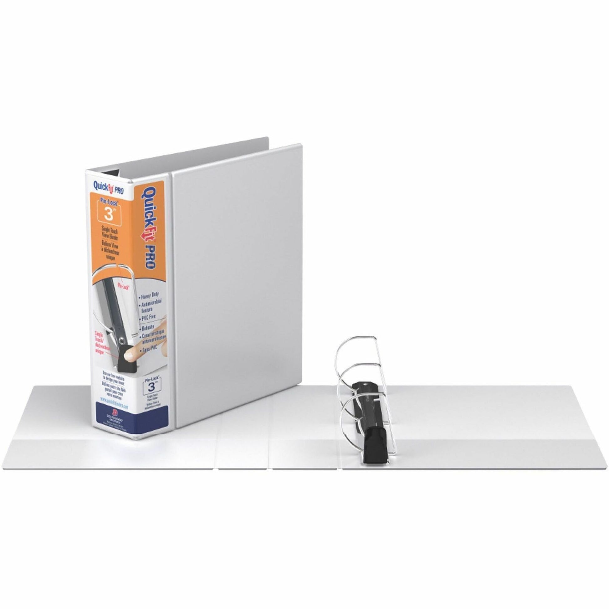 QuickFit PRO Heavy-Duty Single-Touch View Binder, Locking D Rings, 3 Inch, White
