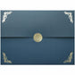 St. James&reg; Elite™ Medallion Fold Certificate Holders, Linen, Navy Blue with Silver Medallion, Pack of 5, 83536