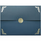 St. James&reg; Elite&trade; Medallion Fold Certificate Holders, Linen, Navy Blue with Silver Medallion, Pack of 5, 83536