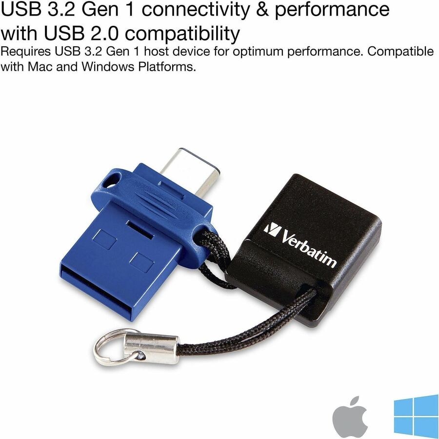 Verbatim 64GB Store 'n' Go Dual USB 3.2 Gen 1 Flash Drive for USB-C Devices - Blue - 99155