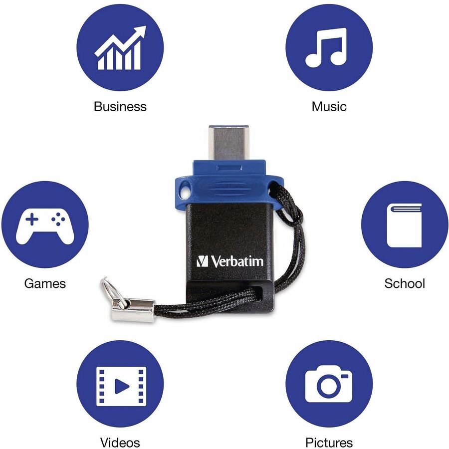 Verbatim 64GB Store 'n' Go Dual USB 3.2 Gen 1 Flash Drive for USB-C Devices - Blue - 99155