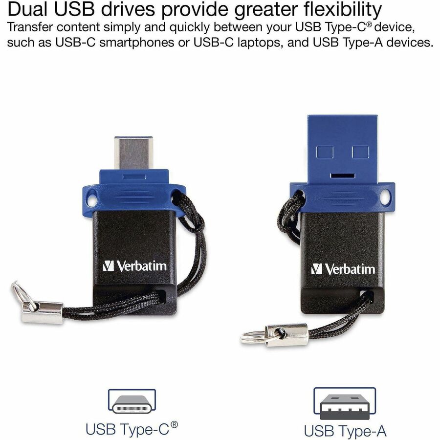 Verbatim 32GB Store 'n' Go Dual USB 3.2 Gen 1 Flash Drive for USB-C™ Devices - Blue - 99154