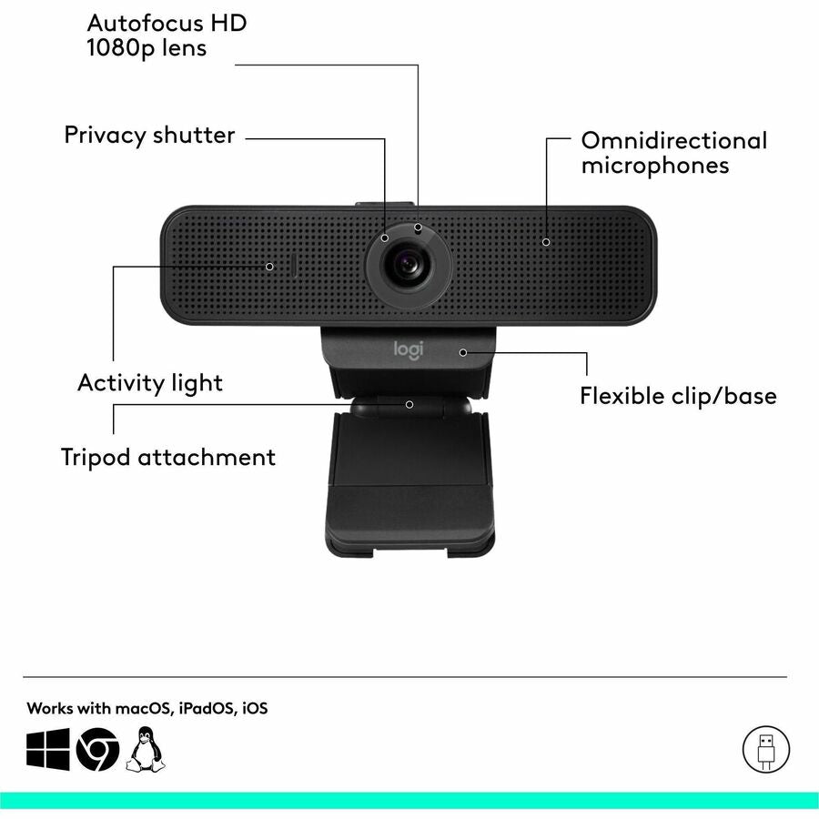 Logitech C925e Webcam - 30 fps - Black - USB 2.0 - 1 Each - 960-001075