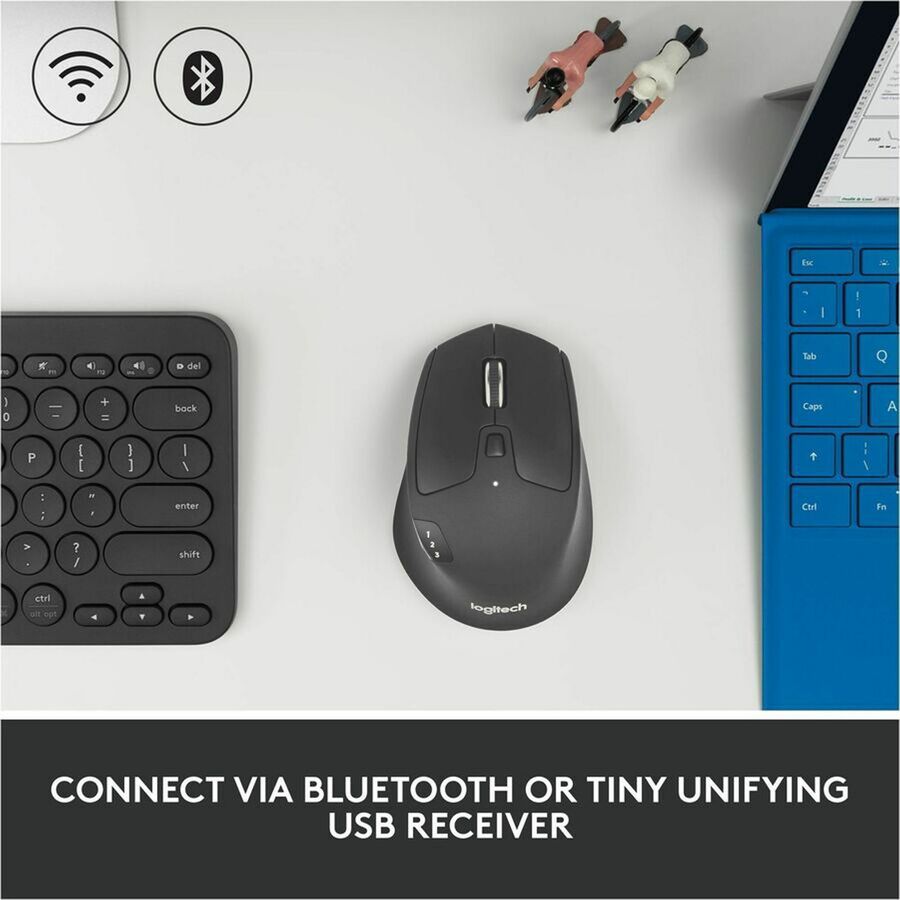 Logitech M720 Triathlon Multi-Device Wireless Mouse, Bluetooth, USB Unifying Receiver, 1000 DPI, 8 Buttons, 2-Year Battery, Compatible with Laptop, PC, Mac, iPadOS - Black - 910-004790