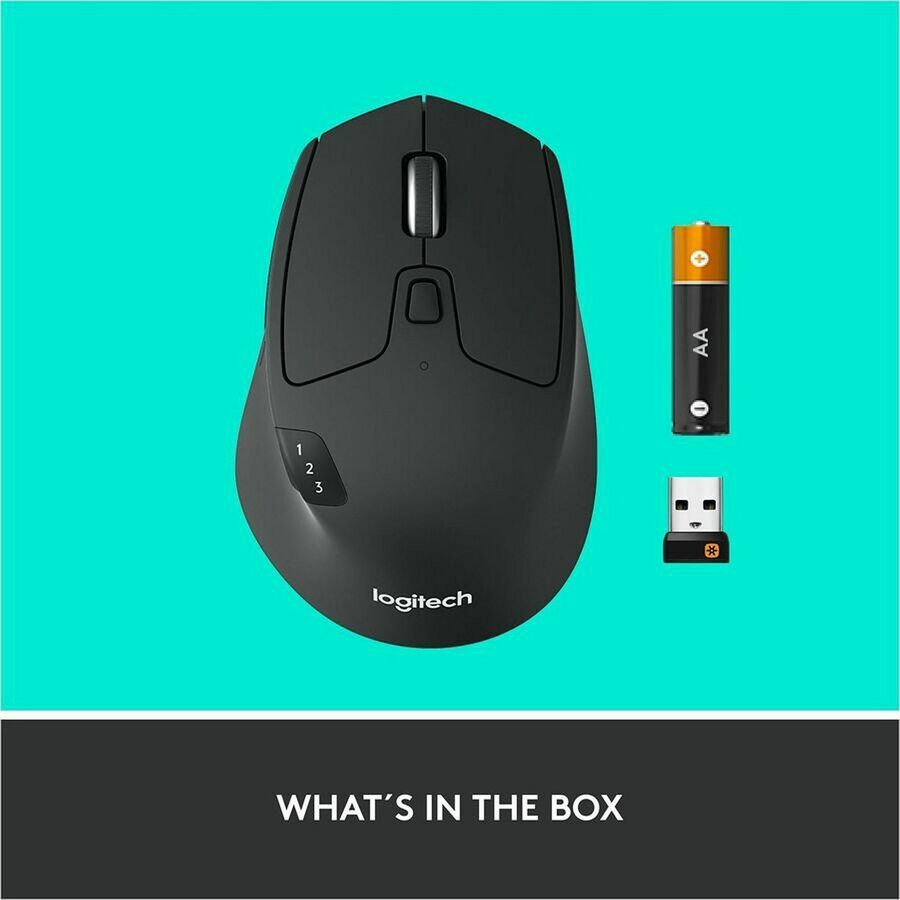Logitech M720 Triathlon Multi-Device Wireless Mouse, Bluetooth, USB Unifying Receiver, 1000 DPI, 8 Buttons, 2-Year Battery, Compatible with Laptop, PC, Mac, iPadOS - Black - 910-004790