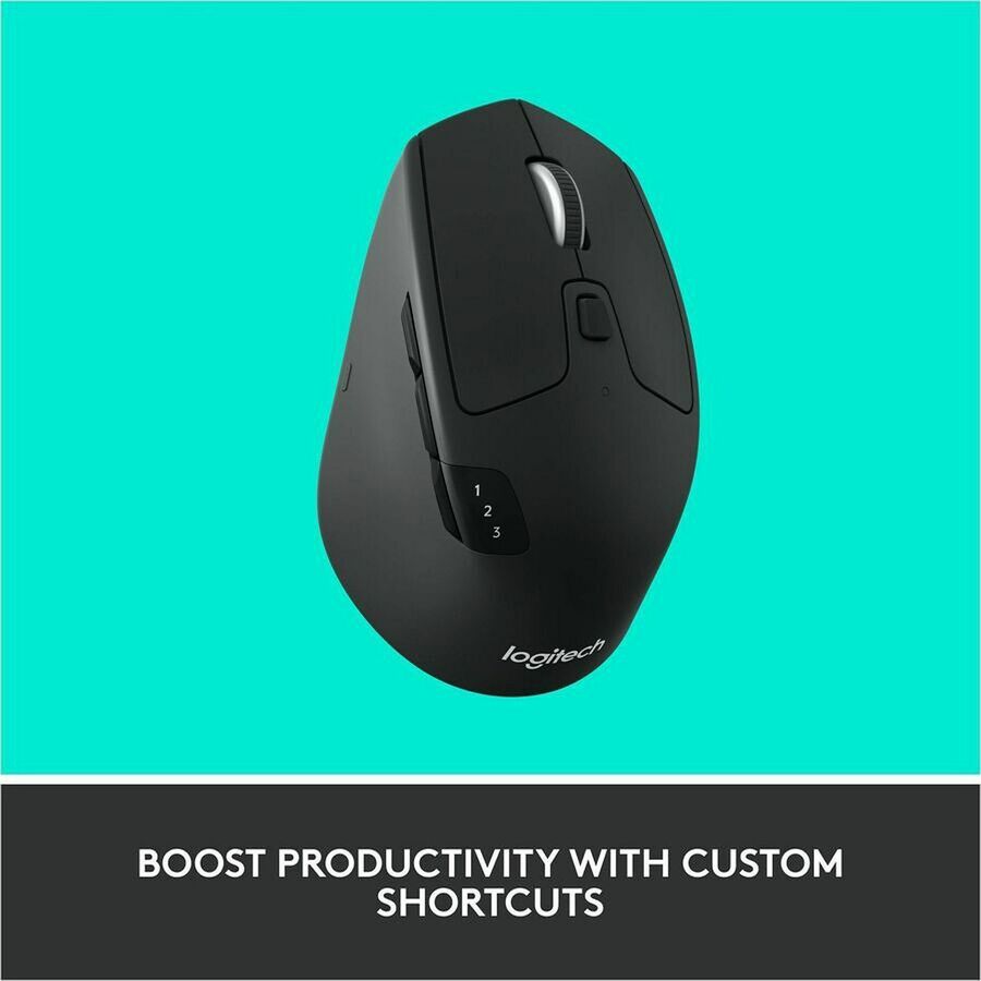 Logitech M720 Triathlon Multi-Device Wireless Mouse, Bluetooth, USB Unifying Receiver, 1000 DPI, 8 Buttons, 2-Year Battery, Compatible with Laptop, PC, Mac, iPadOS - Black - 910-004790