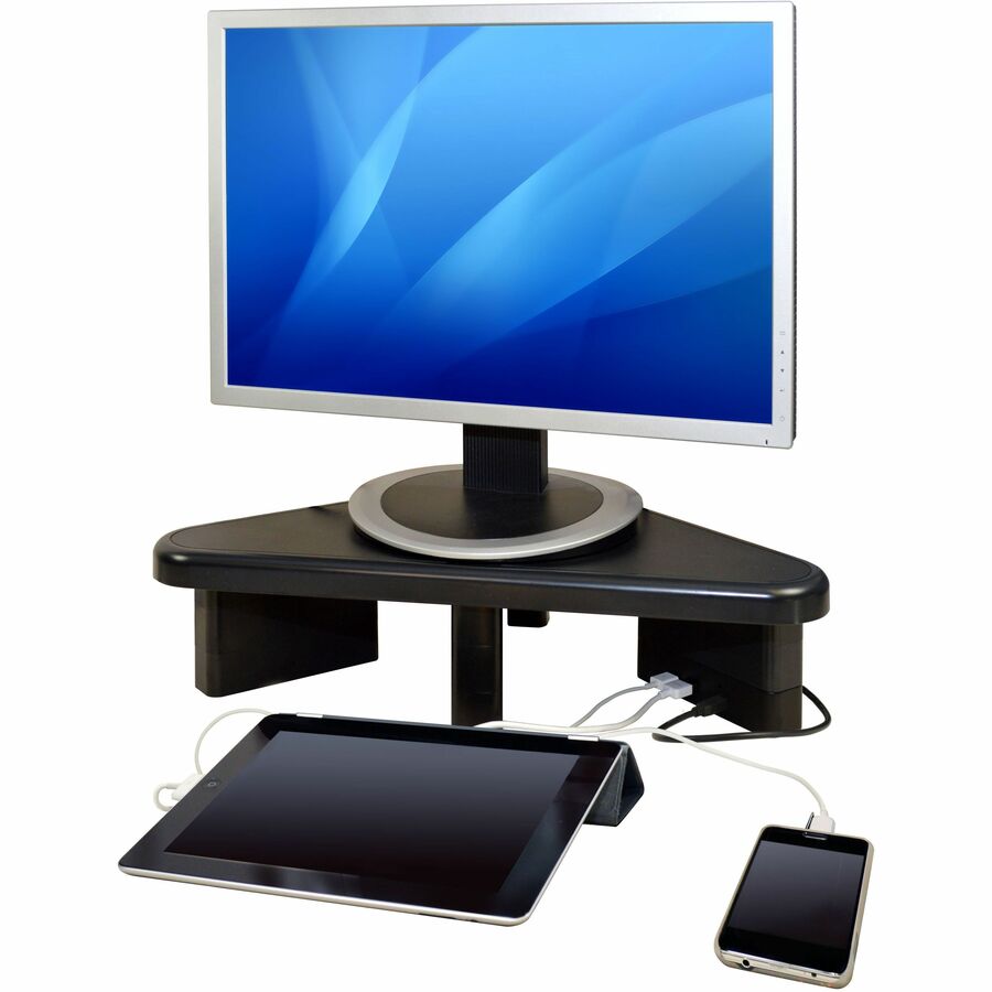 DAC&reg; Stax MP-214 Height-Adjustable Corner Monitor/Laptop Stand with 2-USB Ports, Black - 02153
