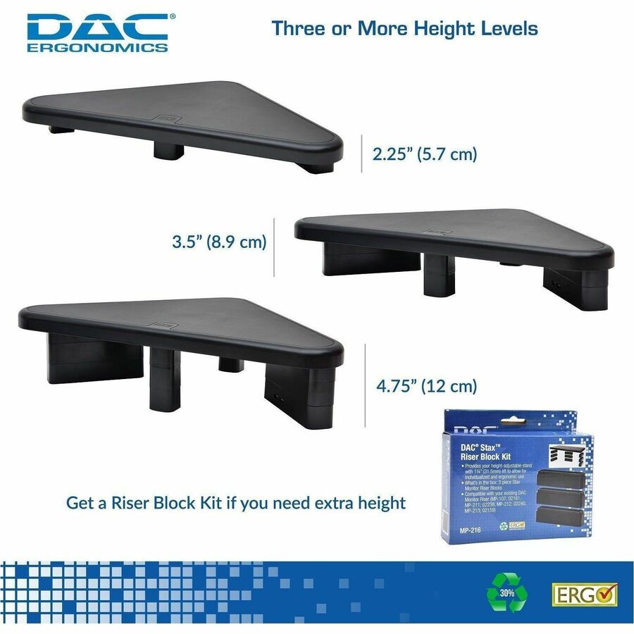 DAC&reg; Stax MP-214 Height-Adjustable Corner Monitor/Laptop Stand with 2-USB Ports, Black - 02153