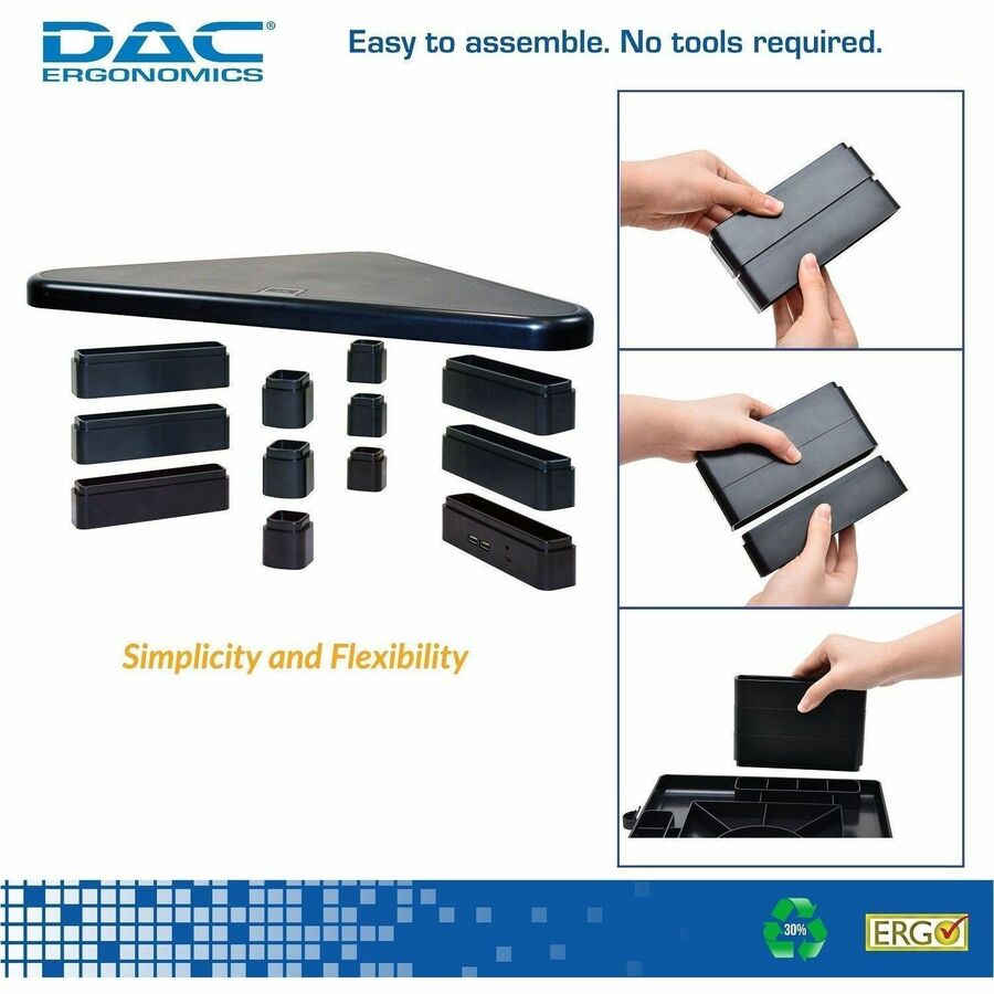 DAC&reg; Stax MP-214 Height-Adjustable Corner Monitor/Laptop Stand with 2-USB Ports, Black - 02153