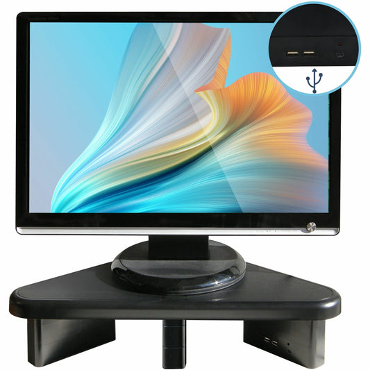 DAC&reg; Stax MP-214 Height-Adjustable Corner Monitor/Laptop Stand with 2-USB Ports, Black