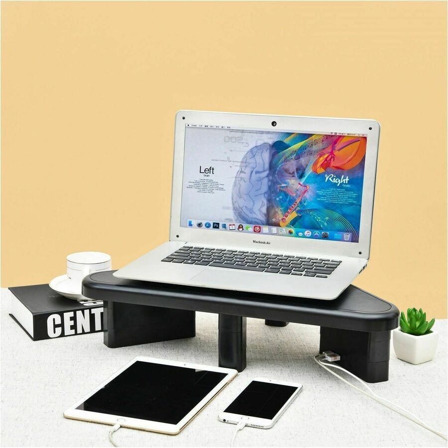 DAC&reg; Stax MP-214 Height-Adjustable Corner Monitor/Laptop Stand with 2-USB Ports, Black - 02153