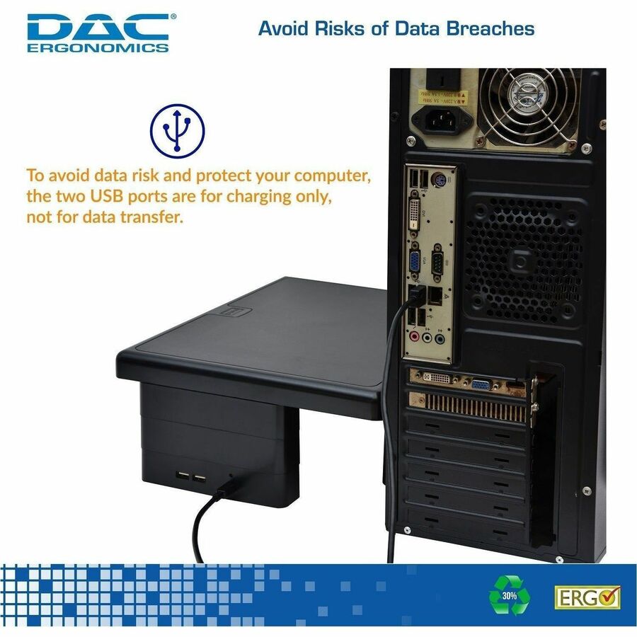 DAC&reg; Stax MP-213 Height-Adjustable Monitor/Laptop Stand with 2-USB Ports, Black - 02159