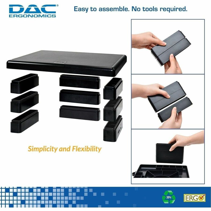 DAC&reg; Stax MP-213 Height-Adjustable Monitor/Laptop Stand with 2-USB Ports, Black - 02159