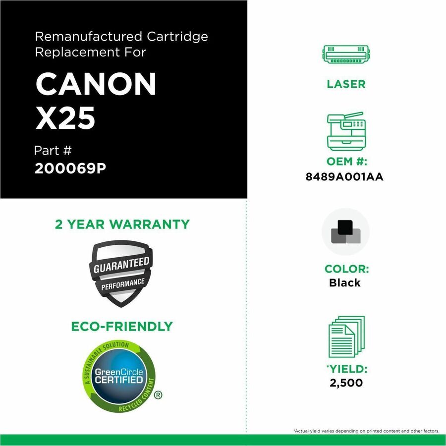 CIG Remanufactured Laser Toner Cartridge Canon 8489A001, Canon 8489A001AA, Canon 8489A002AA, Canon EP-27, Canon X25 - Black - 1 Each - 200069P