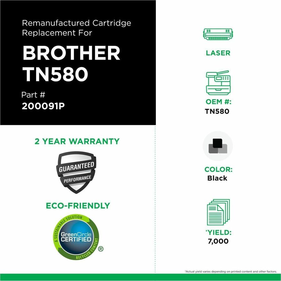 CIG Remanufactured High Yield Laser Toner Cartridge Brother TN3170, Brother TN580, Lenovo LT3500 - Black - 1 Each - 200091P