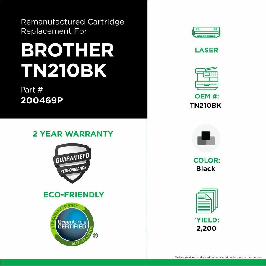 CIG Remanufactured Laser Toner Cartridge Brother TN210BK - Black - 1 Each - 200469P