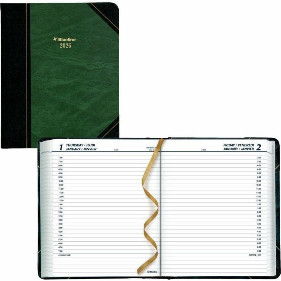 Blueline Traditional Daily Planner, 8" x 6-1/2" , Bilingual, Green